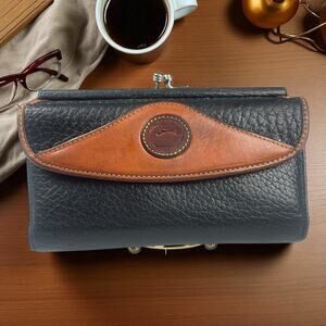 DOONEY & BOURKE Wallet Clutch Navy Blue Tan Vintage Kiss-Lock Bifold Classic